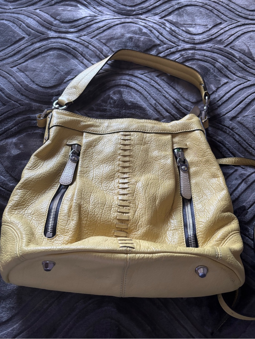 OrYANY Pebbled Leather Shoulder and Backpack Bag in Muted Yellow